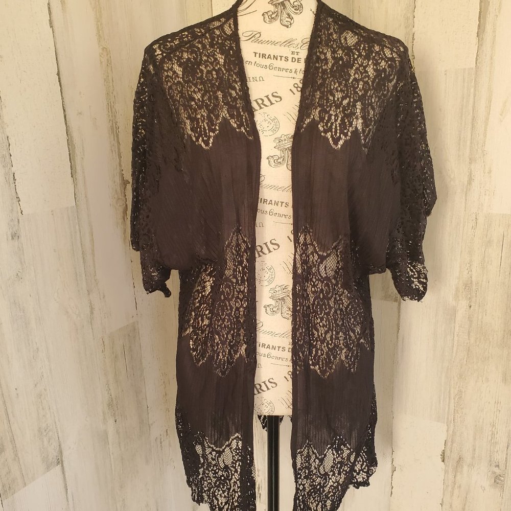 BLACK LACE BEACH SWIM KIMONO COVER UP